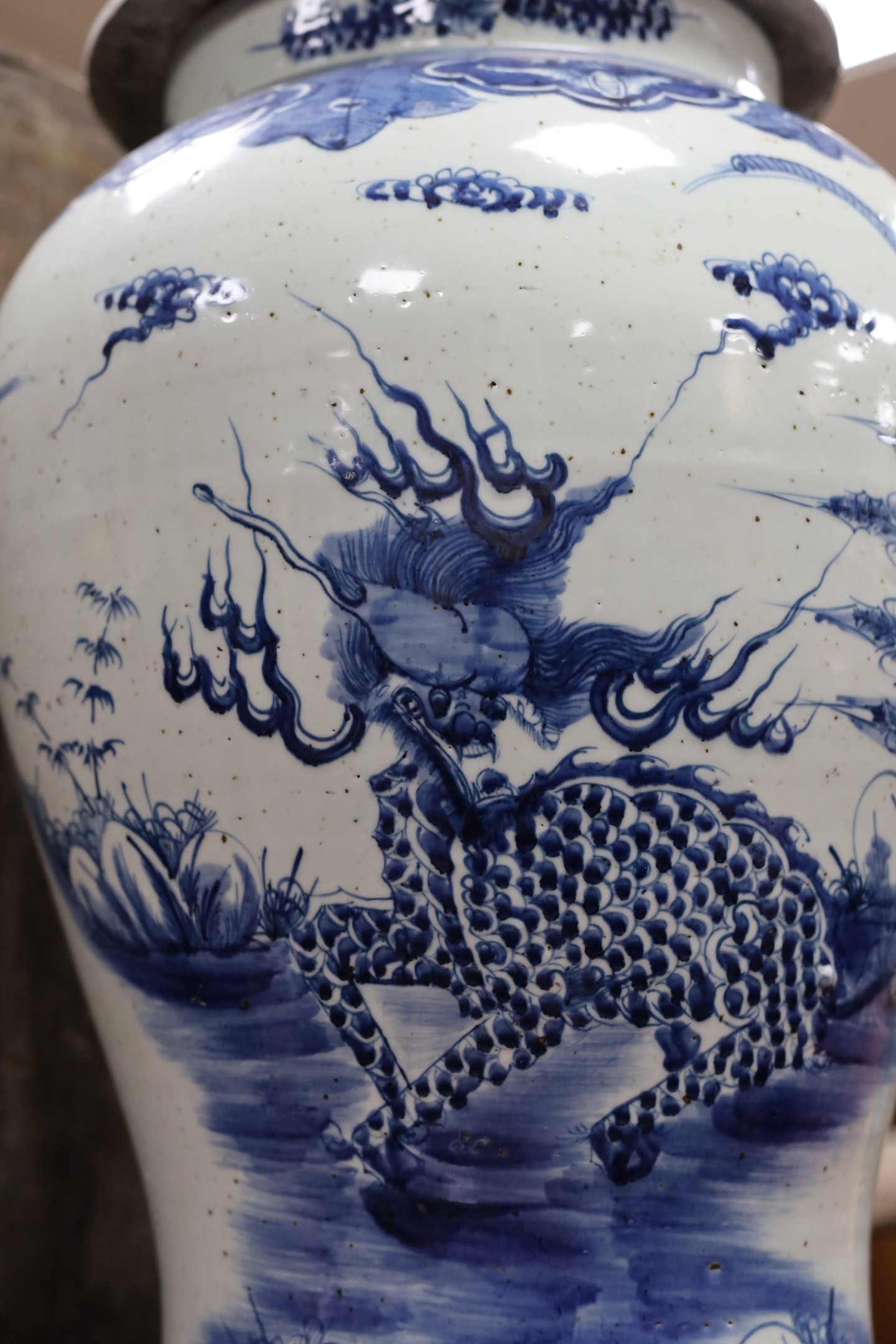 A large Chinese blue and white lidded baluster vase, 75cm tall